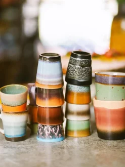 Tazas espresso artesanales con esmalte reactivo 70s, 4 uds.