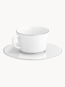 Tazas pequeñas con platitos de porcelana con borde platino pintado a mano Vitruv, 2 uds.