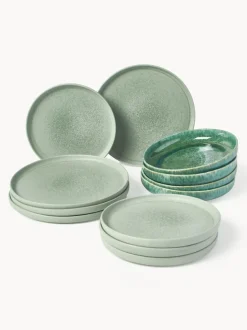 Vajilla artesanal con esmalte reactivo Pam, 4 comensales (12 pzas.)
