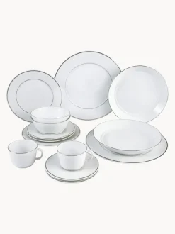 Vajilla de porcelana con borde platino pintado a mano Vitruv, 2 comensales (12 pzas.)