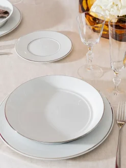 Vajilla de porcelana con borde platino pintado a mano Vitruv, 2 comensales (12 pzas.)