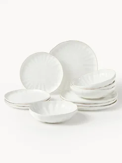 Vajilla de porcelana con relieves Sali, 4 comensales (12 pzas.)