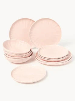 Vajilla de porcelana con relieves Sali, 4 comensales (12 pzas.)