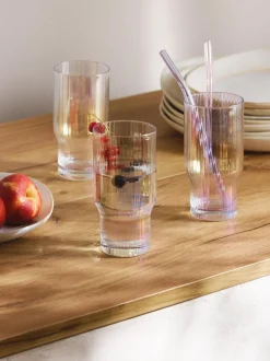 Vasos altos soplados con relieve y brillo nacarado Juno, 4 uds.